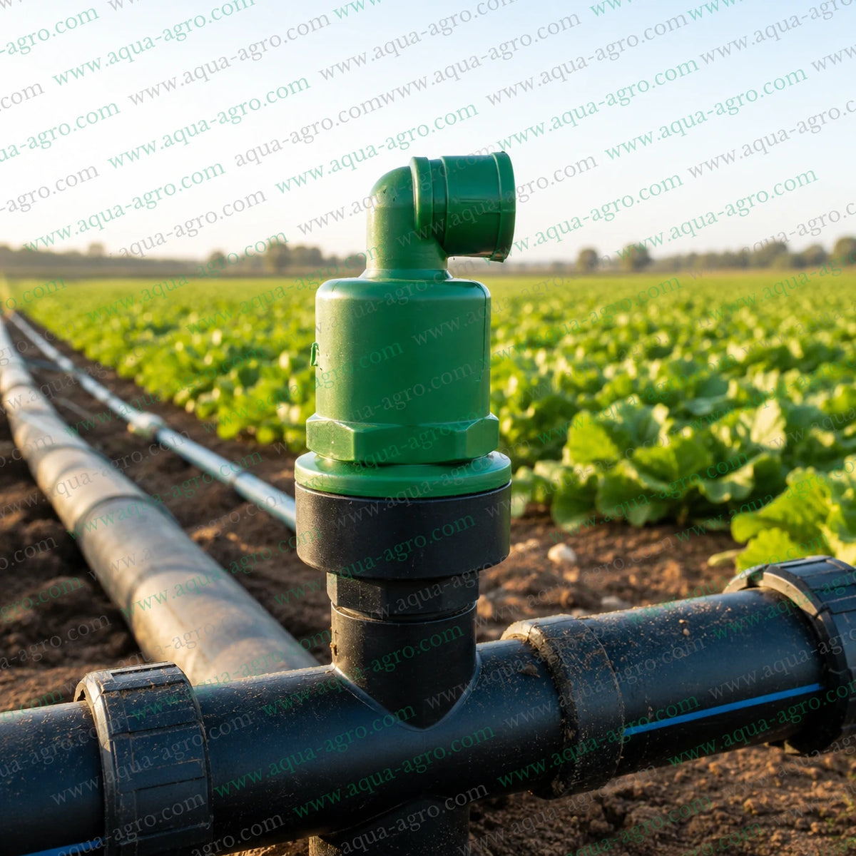 Aqua-Agro 1 Inch 32mm Plastic Air Release And Vacuum Relief Valve Installed On Agricultural Irrigation Pipeline