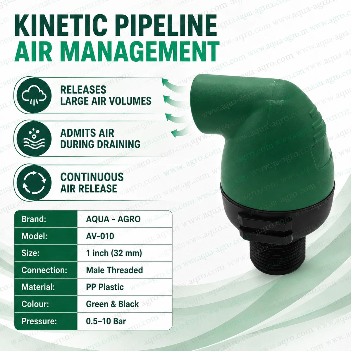 Aqua-Agro AV-010 1 Inch 32mm Male Threaded Kinetic Air-Cum-Vacuum Relief Valve For Irrigation Pipeline Air Management