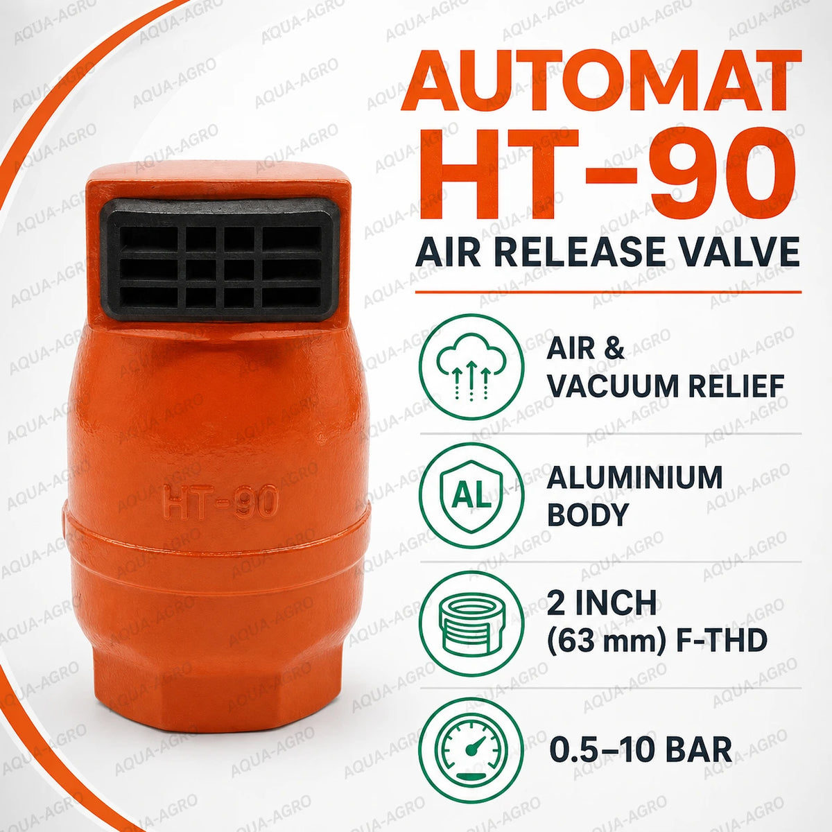 Automat HT-90 2 Inch 63mm Aluminium Air Release And Vacuum Relief Valve With Female Thread And 0.5-10 Bar Operating Pressure