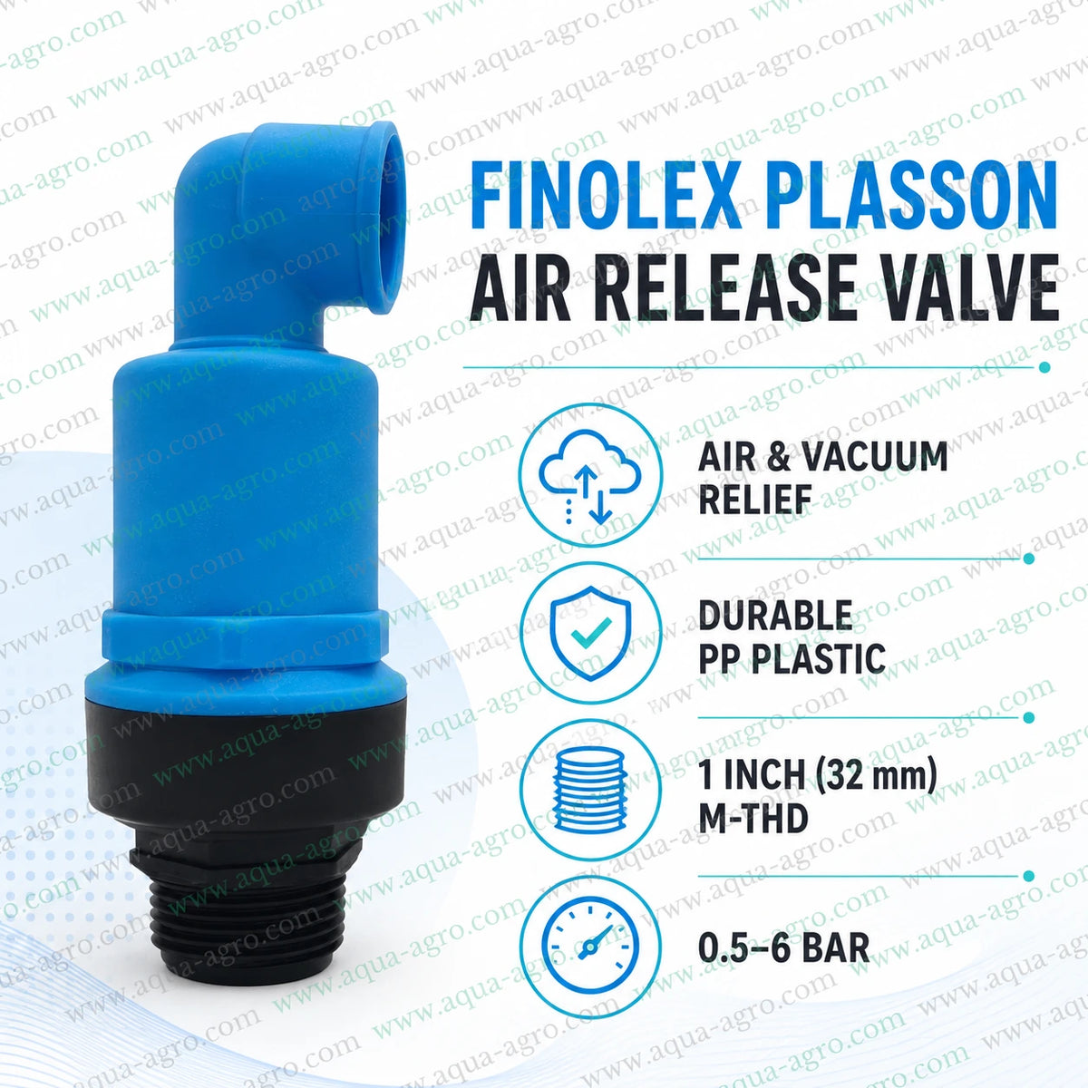 Finolex Plasson 1 Inch 32mm Plastic Air Release And Vacuum Relief Valve Male Threaded For Irrigation Systems