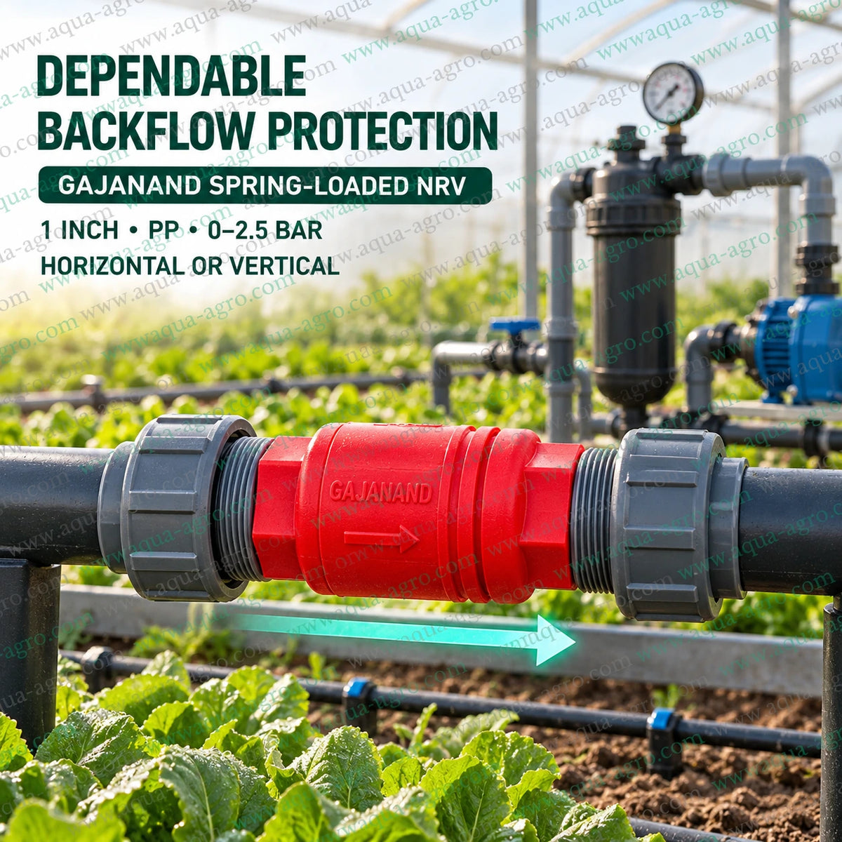 GAJANAND 1 inch 32mm plastic spring loaded non return valve for irrigation pipeline backflow protection with female threaded ends