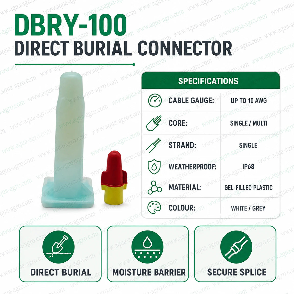 Hunter DBRY-100 direct burial wire connector with gel, IP68 weatherproof irrigation cable splice connector UL listed up to 600V
