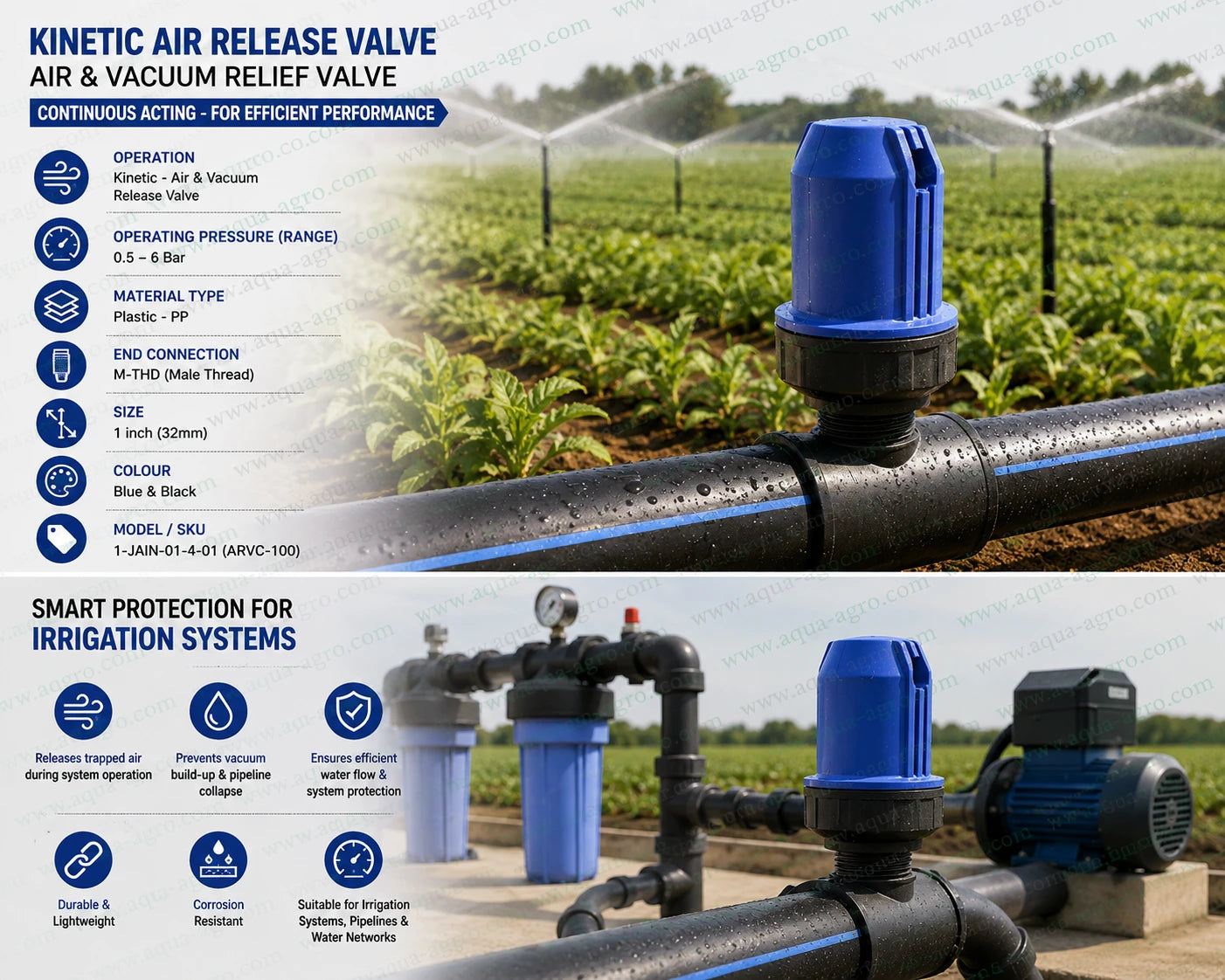 jain air release valve , 1 inch air valve, jain irrigation, double acting, plastic air release valve