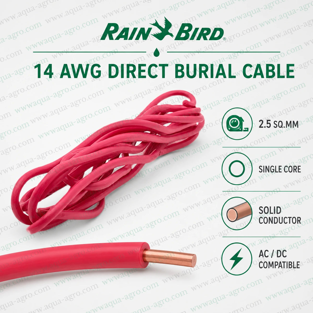 Rain Bird 14/1 AWG 2.5 sq mm single core single strand solid copper direct burial cable for irrigation automation and valve controller wiring