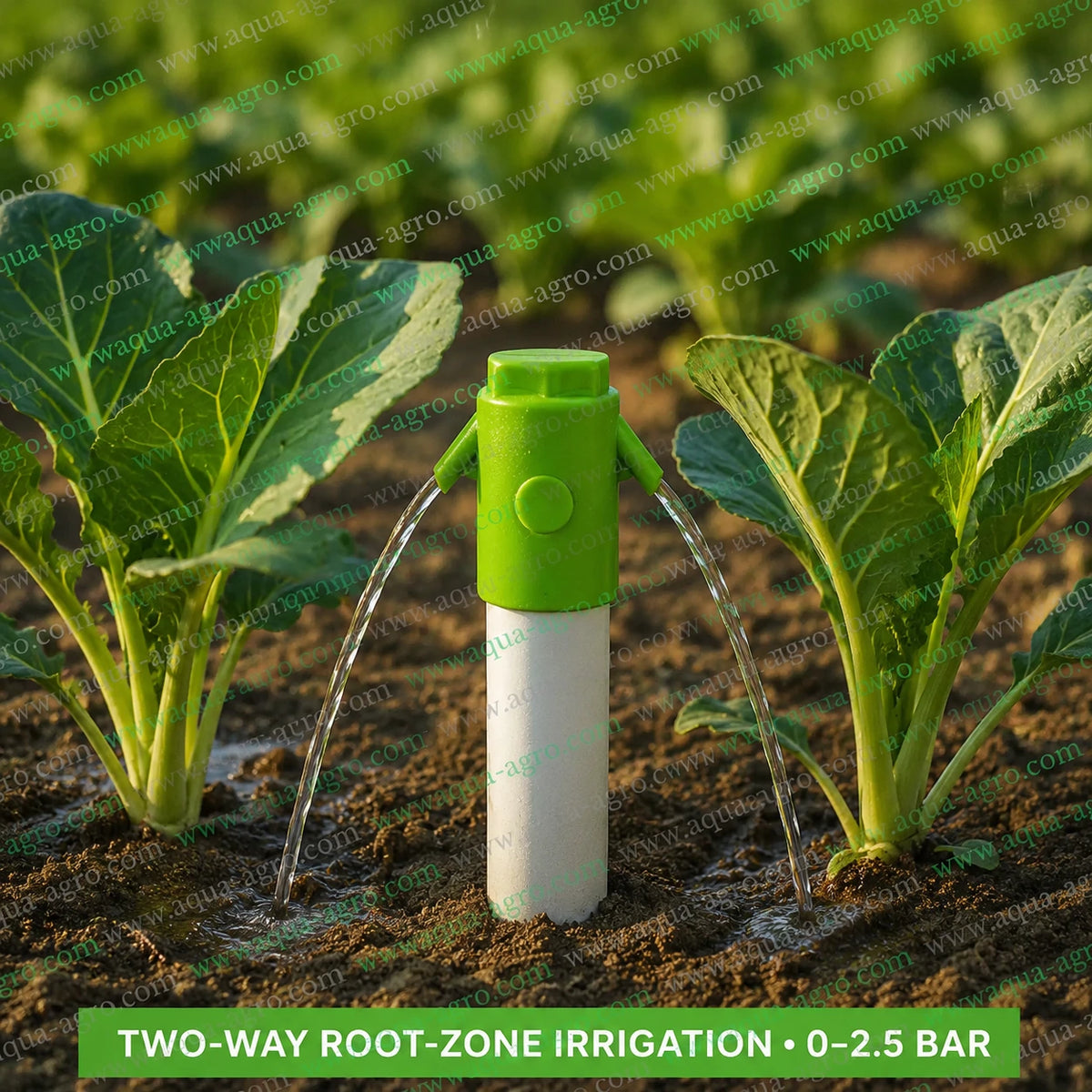 AQUA-AGRO Twin Spitter 2-way 20mm plain socket fitting providing two-way root-zone irrigation for vegetable crops