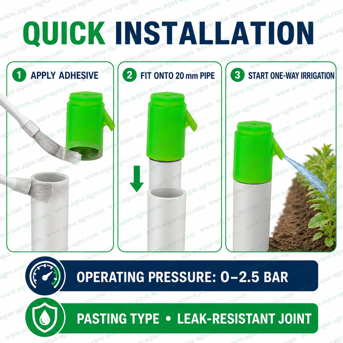AQUA-AGRO UNI spitter 1-way 20mm plain socket fitting quick installation with pasting connection for drip irrigation