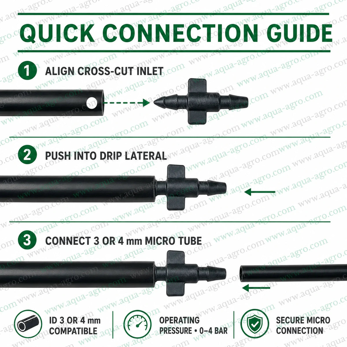 AQUA AGRO 4 mm barbed cross cut pin aeroplane quick connection guide for drip lateral and 3 mm or 4 mm micro tube irrigation setup