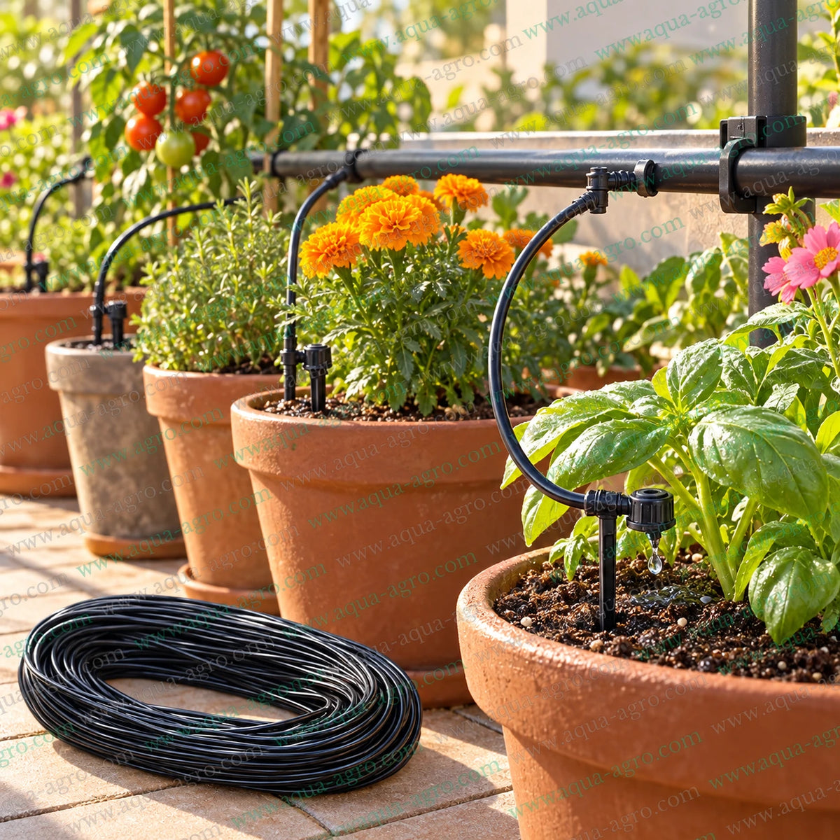 AQUA AGRO premium soft PVC micro irrigation tube 4mm inner diameter 6mm outer diameter black spaghetti tubing cut length in metres for drip irrigation in terrace gardens and potted plants