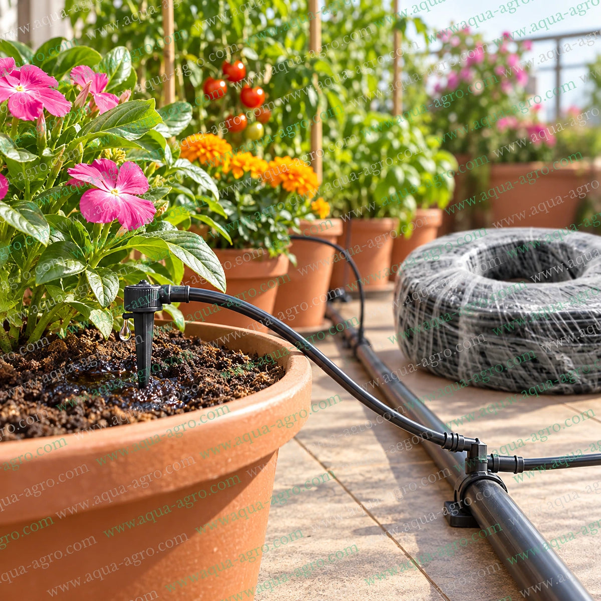 AQUA AGRO premium soft PVC micro irrigation tube 4mm inner diameter 6mm outer diameter 100 metre black spaghetti tubing roll for drip irrigation in gardens and nurseries