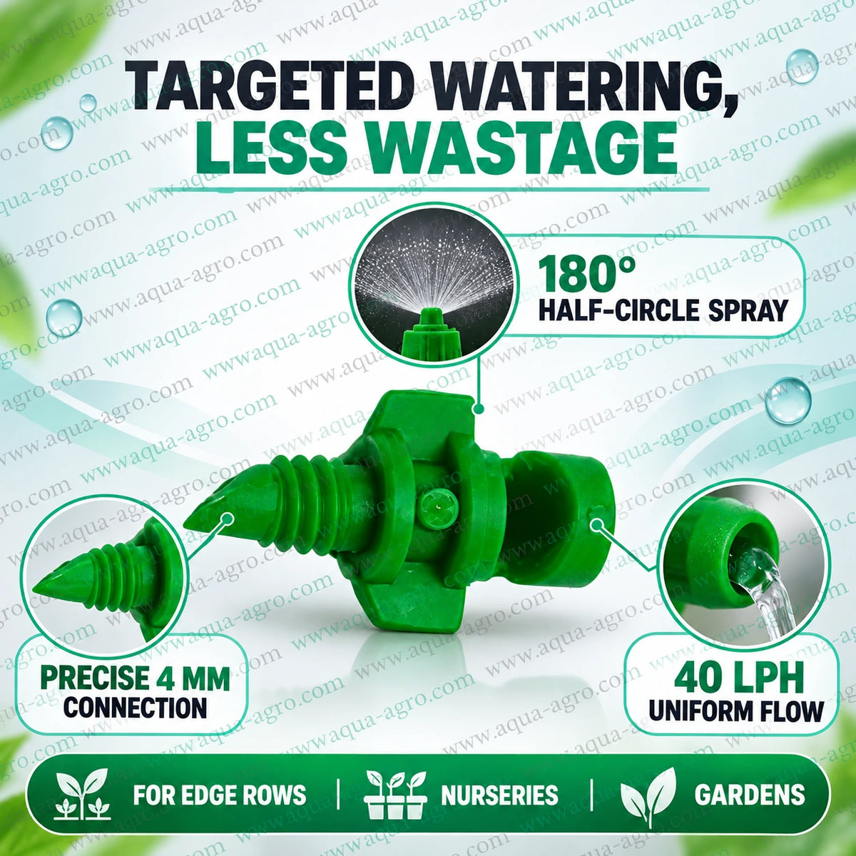 AQUA AGRO Premium Imported 180 Degree Half Circle Mister Sprayer with 40 LPH Water Flow and 4mm Micro Threaded Connection for Nursery Garden and Edge Row Irrigation