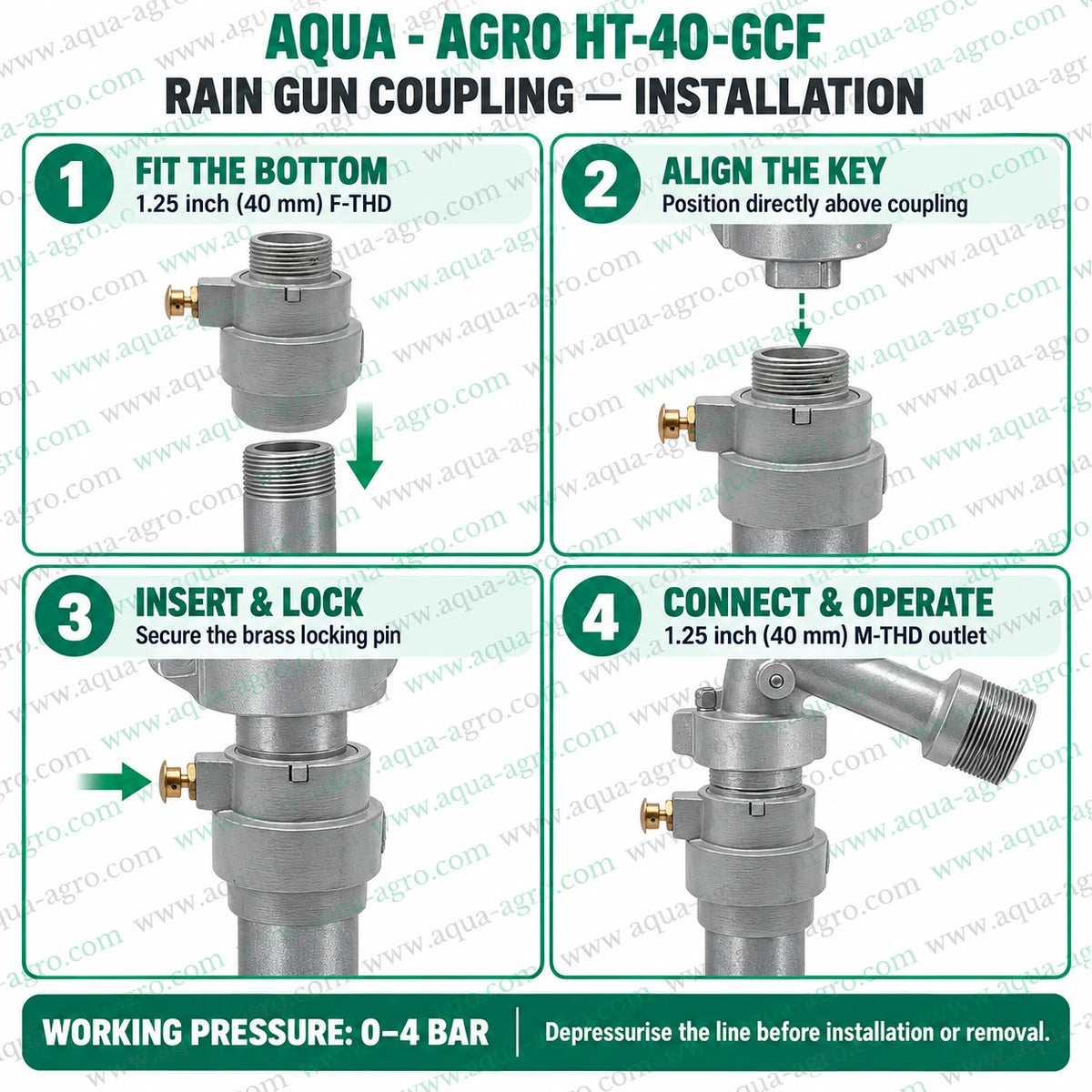 AQUA AGRO HT 40 GCF Rain Gun Coupling Installation 1.25 Inch 40mm Quick Coupling Valve QCV Aluminium Bottom with Key