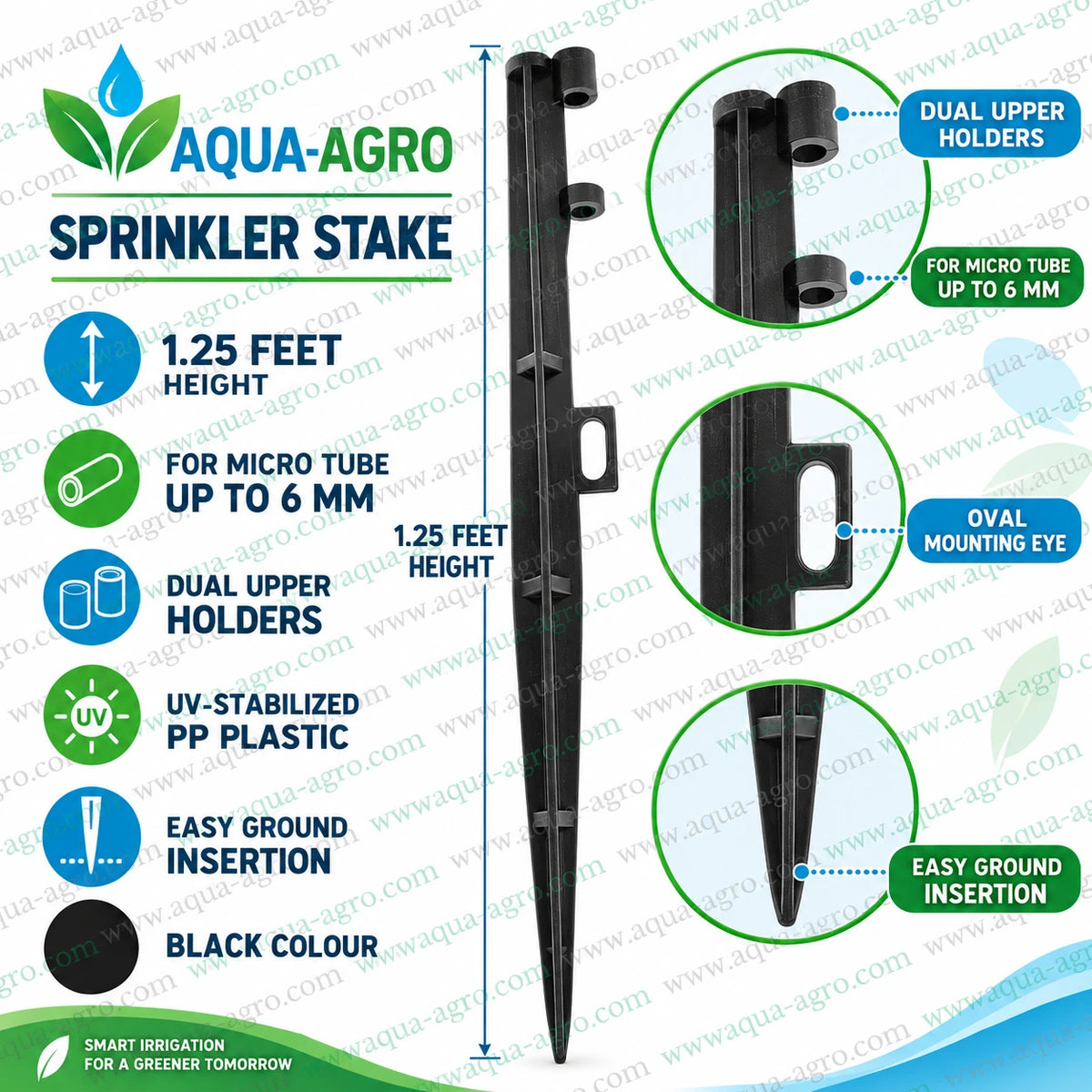 AQUA AGRO 1.25 feet plastic sprinkler stake with dual upper holders and microtube holder for up to 6mm micro tube irrigation systems