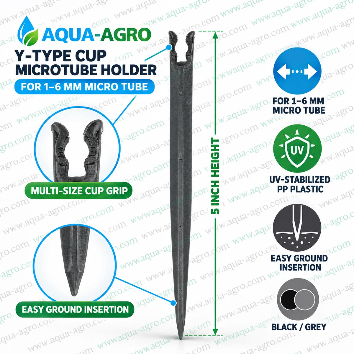 AQUA AGRO Y type cup microtube holder 5 inch arrow stake with multi size grip for 1mm to 6mm micro tube UV stabilised PP plastic