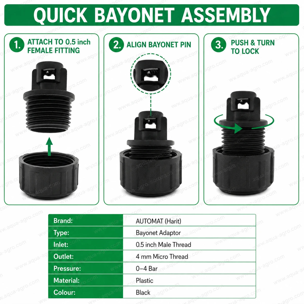 AUTOMAT Harit bayonet adaptor quick assembly with 0.5 inch male threaded inlet and 4mm micro thread outlet for plastic fogger irrigation systems