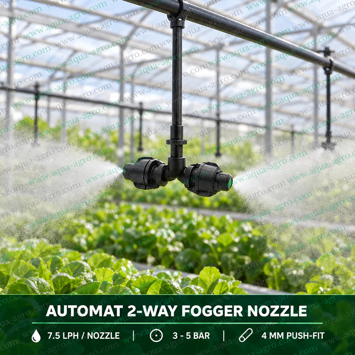 AUTOMAT 2 Way Plastic Fogger Nozzle Installed in Greenhouse Irrigation System with Fine Mist Spray for Plant Cooling