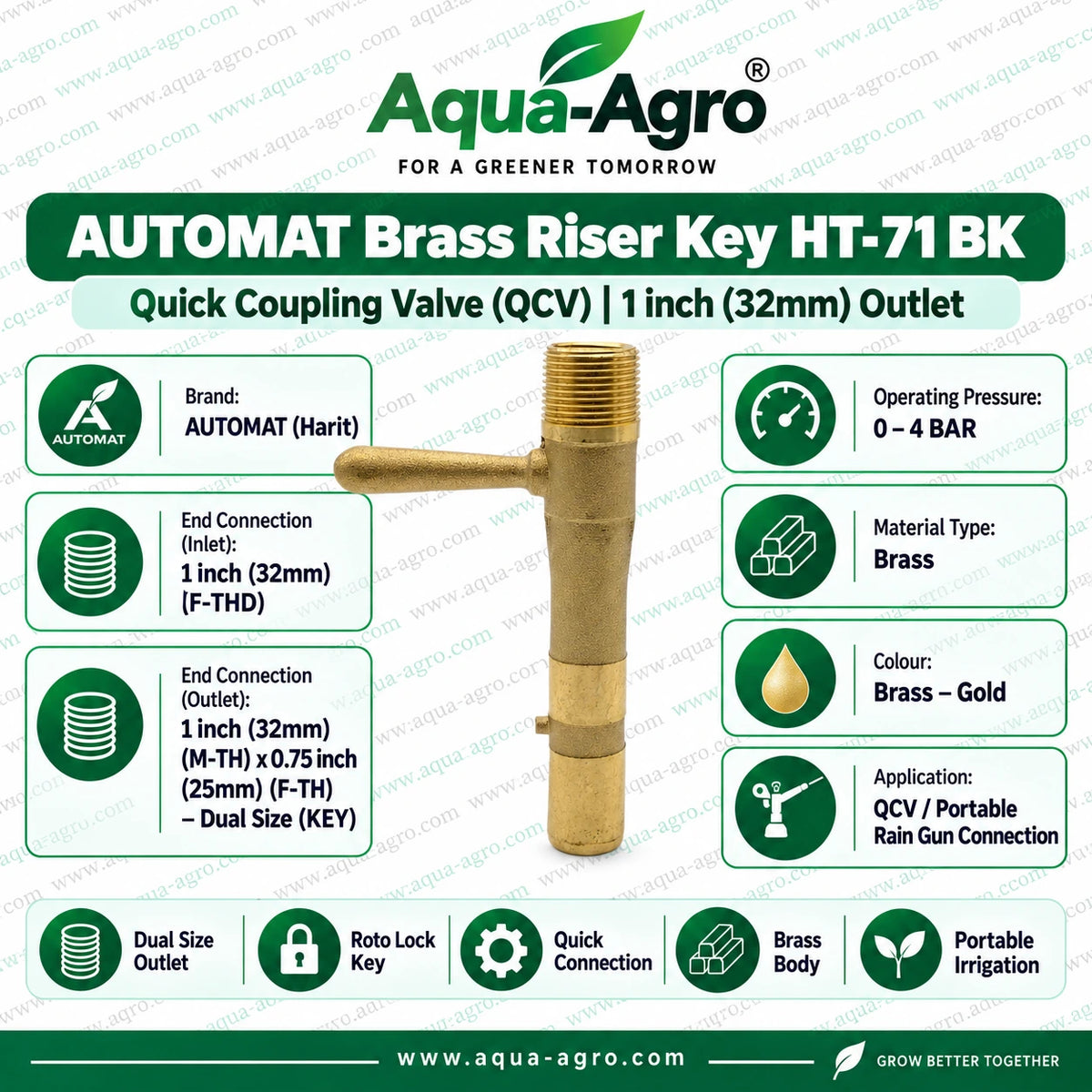 AUTOMAT HT 71 BK brass quick coupling valve riser key 1 inch 32mm male threaded outlet with dual size irrigation connection