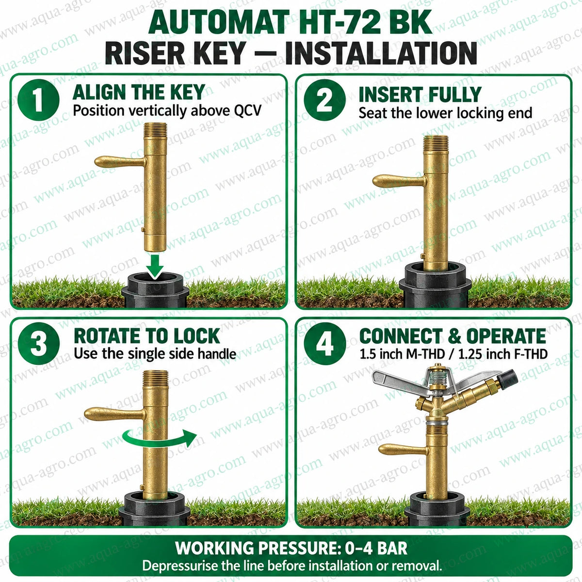 AUTOMAT HT 72 BK brass riser key installation for quick coupling valve QCV roto lock dual size outlet portable rain gun irrigation system