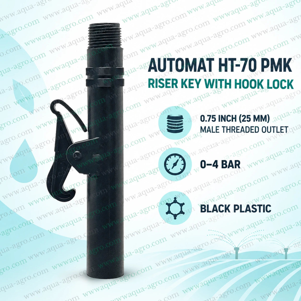 AUTOMAT HT 70 PMK plastic quick coupling valve riser key with hook lock 0.75 inch 25mm male threaded outlet for agricultural landscape and sprinkler irrigation