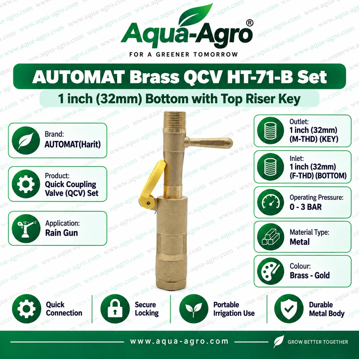 AUTOMAT HT 71 B brass QCV set 1 inch 32mm F THD inlet bottom with 1 inch M THD top riser key quick coupling valve for rain gun agricultural and landscape irrigation