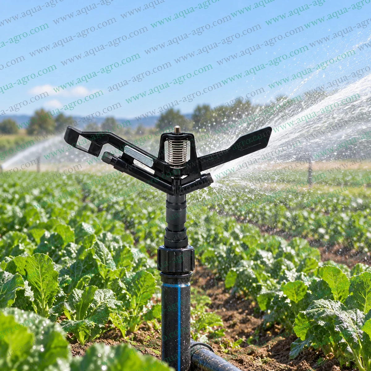 AUTOMAT HT-30P full circle 360 degree impact mini sprinkler 45 to 60 feet radius 3650 to 5800 LPH discharge 0.5 to 3 bar operating pressure 1 inch 32mm female threaded inlet plastic agricultural sprinkler for farms gardens and irrigation systems