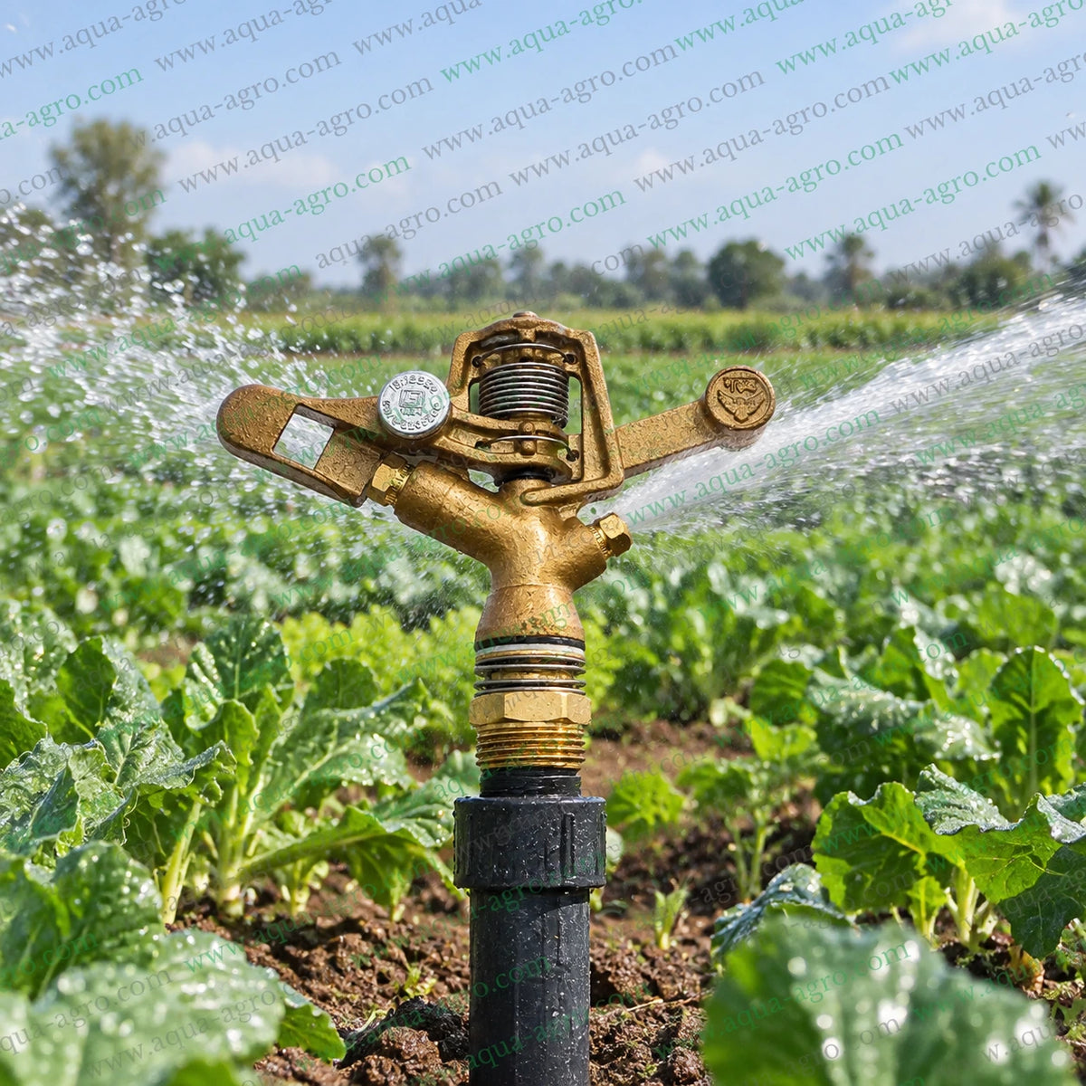 AUTOMAT GARUD HT-20 CS AL metal impact mini sprinkler full circle 360 degree 35 to 45 feet radius 1520 to 2670 LPH discharge 0.5 to 3 bar operating pressure 0.75 inch 25mm male threaded brass agricultural sprinkler for farm irrigation