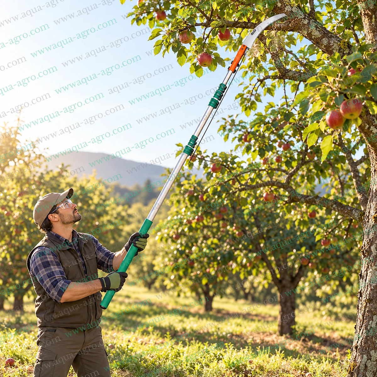 DAP PG-700 premium telescopic tree pruner with extendable oval aluminium pole and curved pruning saw for high reach orchard tree branch cutting