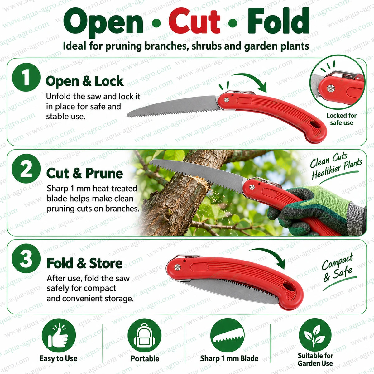 DAP 160 BG folding pruning saw with 4 inch cutting capacity premium heat treated 1 mm steel blade red plastic handle for tree branch shrub and garden pruning