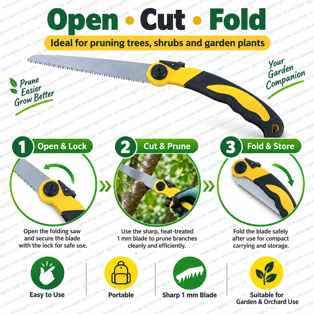 DAP BG-210 6 inch cut folding pruning saw with open cut fold design sharp 1 mm blade compact portable hand saw for pruning trees shrubs garden plants and orchard branches