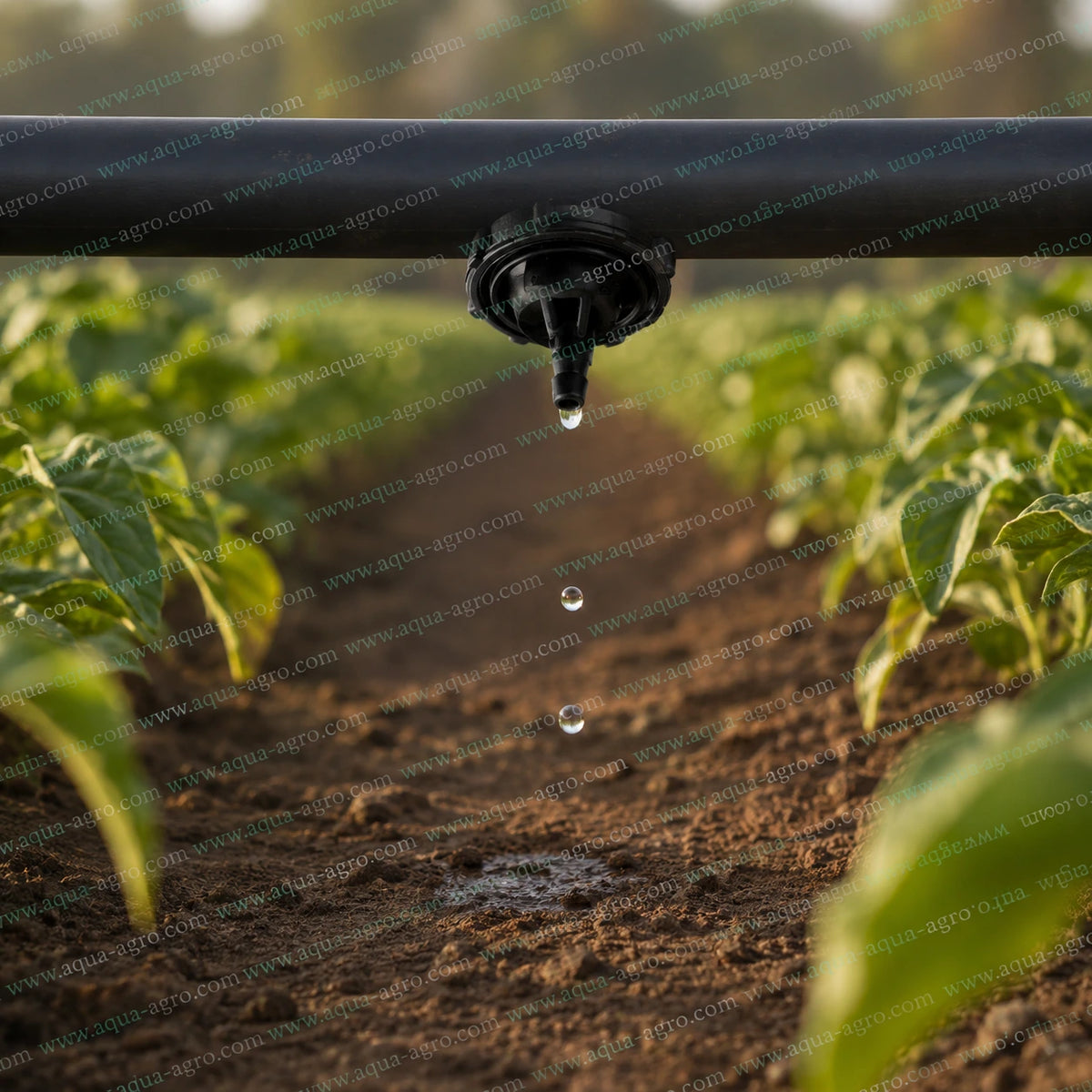 FINOLEX PLASSON 4 LPH black drip emitter installed on irrigation tube delivering water directly to crop root zone