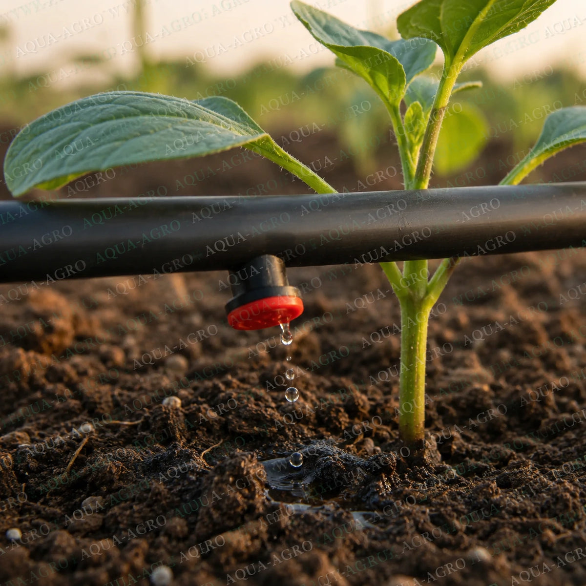 FINOLEX PLASSON Katif 3.75 LPH PC red and black sealed dripper installed on drip irrigation tube watering plant root zone