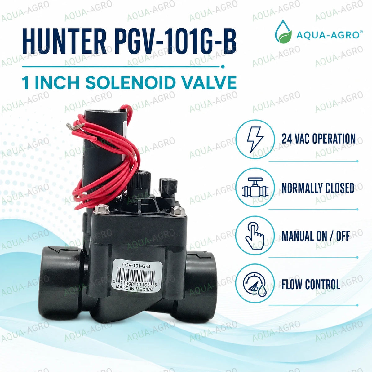 HUNTER PGV-101G-B 1 inch Solenoid Valve – 24 VAC, Flow Control, Irrigation Automation