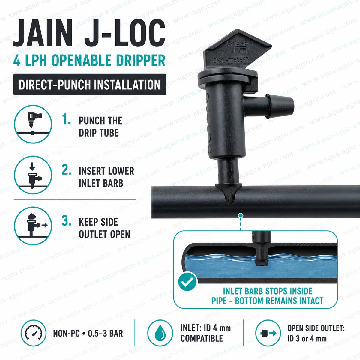 JAIN J-LOC 4 LPH non-PC black openable drip emitter direct punch installation with barb outlet for drip irrigation