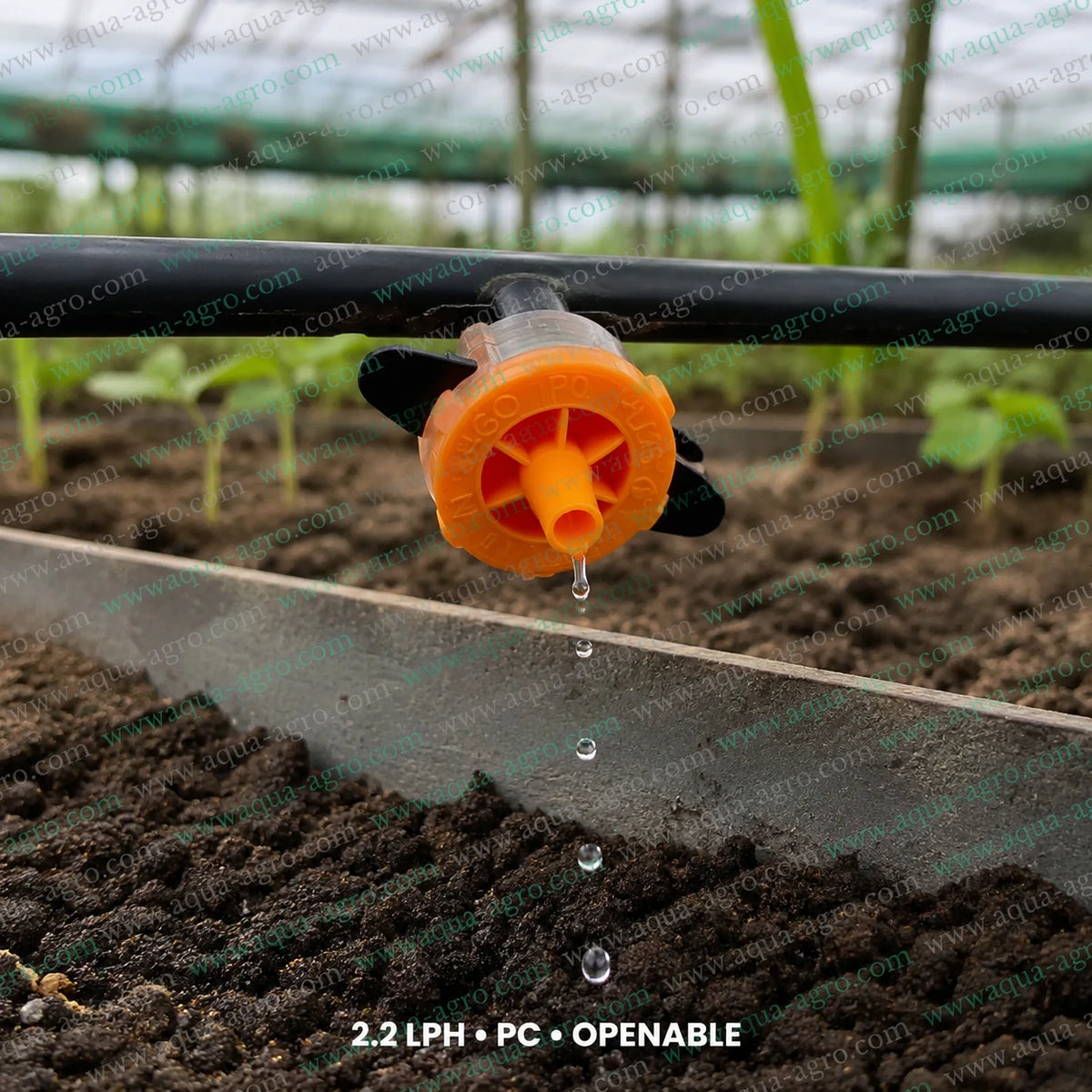 JAIN SC-PC-PLUS 2.2 LPH pressure compensated openable drip emitter installed on drip tube for precision irrigation