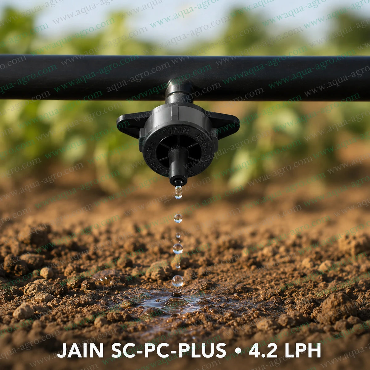JAIN SC-PC-PLUS 4.2 LPH pressure compensated ISI openable dripper installed on drip irrigation tube watering soil