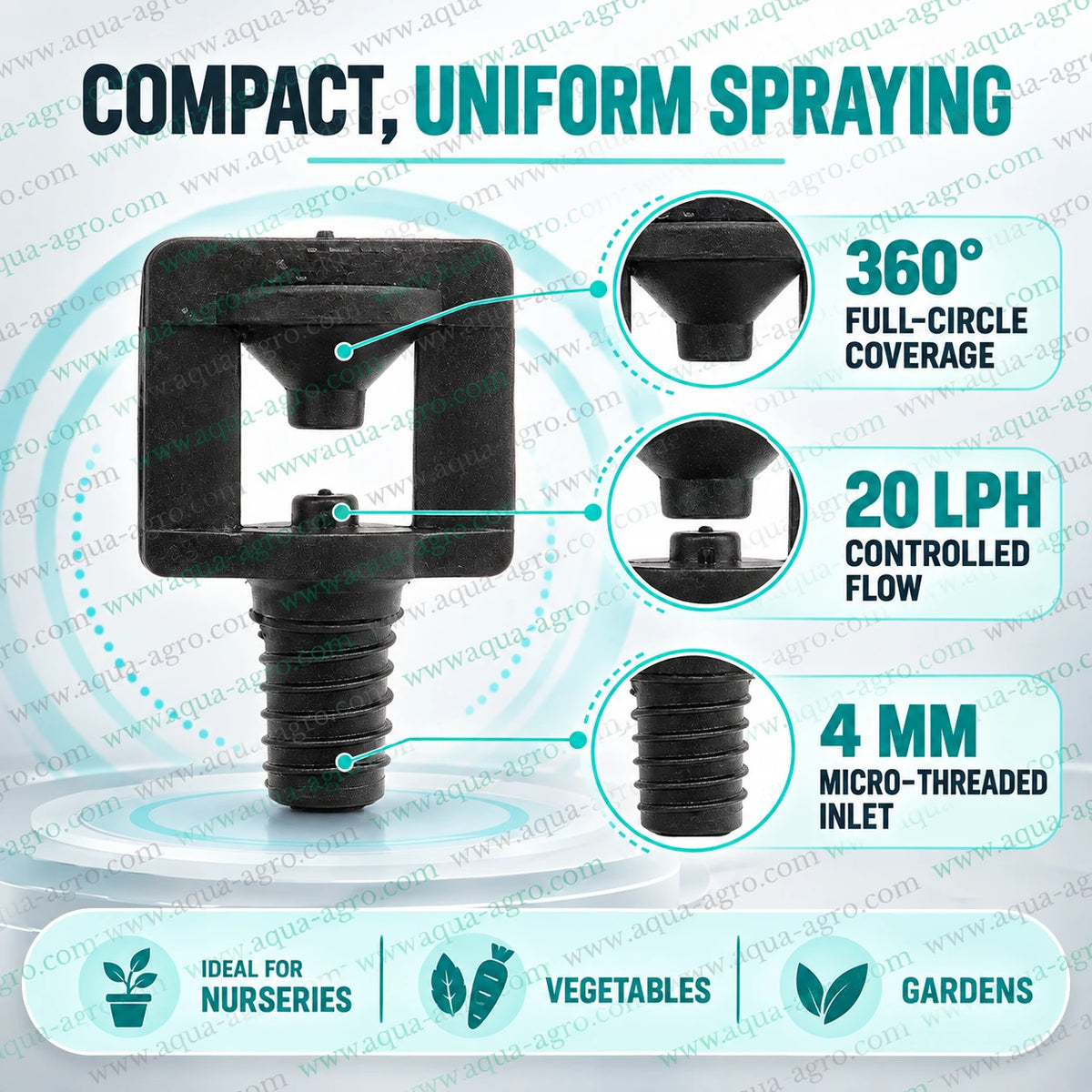 JAIN J-Jet Black Plastic Mister Sprayer with 360 Degree Full Circle Coverage 20 LPH Discharge and 4mm Micro Threaded Inlet for Nursery Vegetable and Garden Irrigation