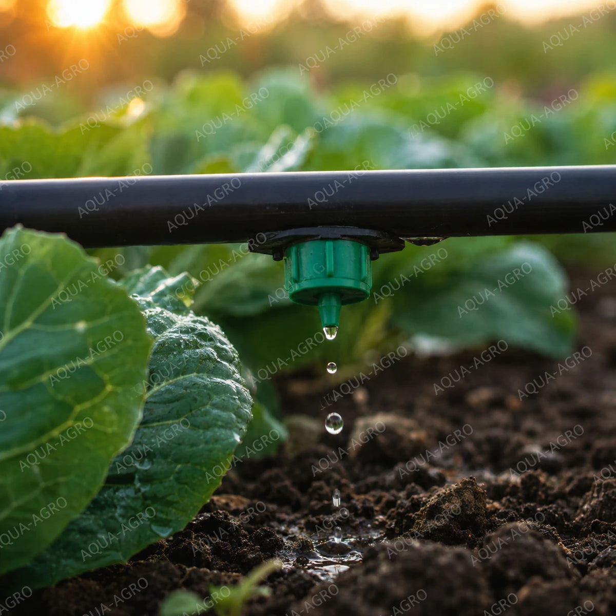 KRISHNA 14 LPH green openable drip emitter installed on drip irrigation pipe watering crops with controlled water flow