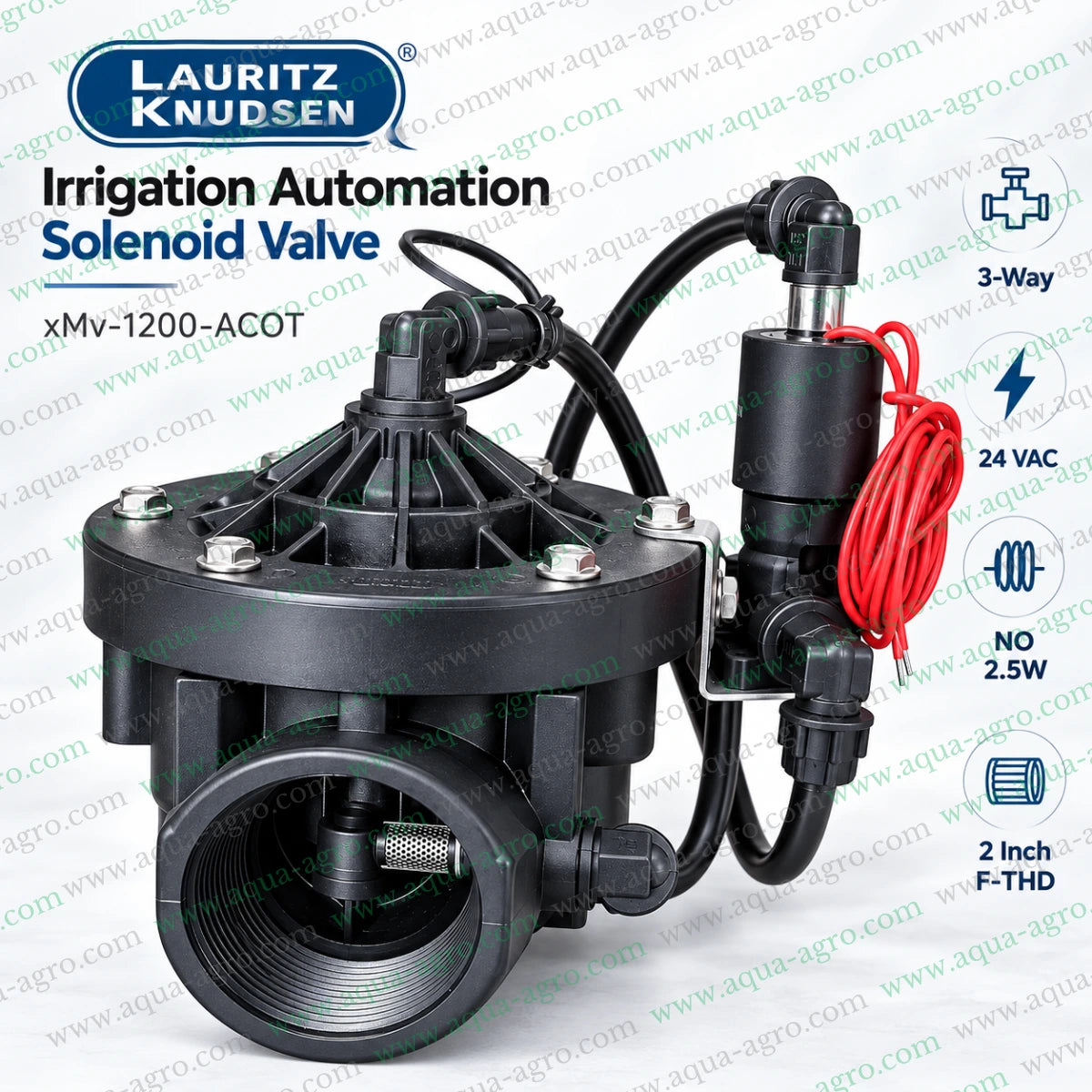 LAURITZ KNUDSEN automatic irrigation control valve with 24 VAC solenoid operation and hydraulic pilot system for sprinkler and drip irrigation zone control