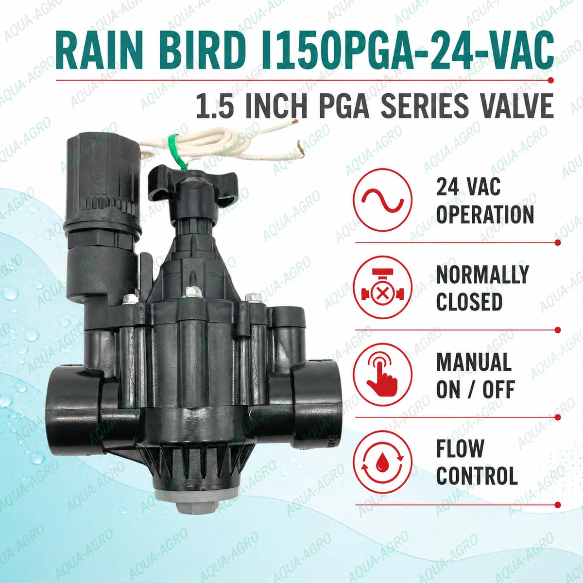RAIN BIRD I150PGA 1.5 inch 50mm 24 VAC PGA series irrigation solenoid valve with flow control for automatic sprinkler landscape and agricultural irrigation systems