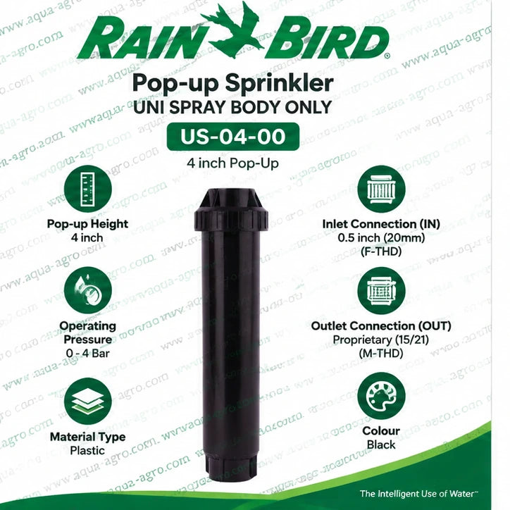 RAIN BIRD US-04-00 Uni-Spray 4 inch pop-up sprinkler body with 0.5 inch female threaded inlet for lawn garden and landscape irrigation