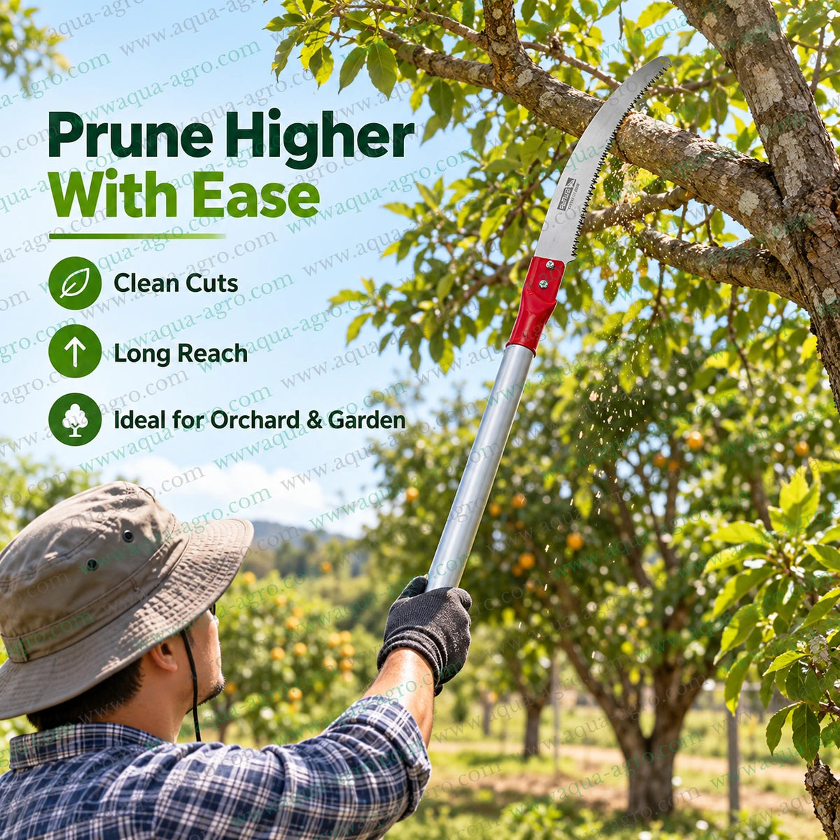 SUNYA 261010 630013 K2 premium curved pole saw with 3D razor sharp SK5 steel blade for high reach tree branch pruning orchard and garden cutting