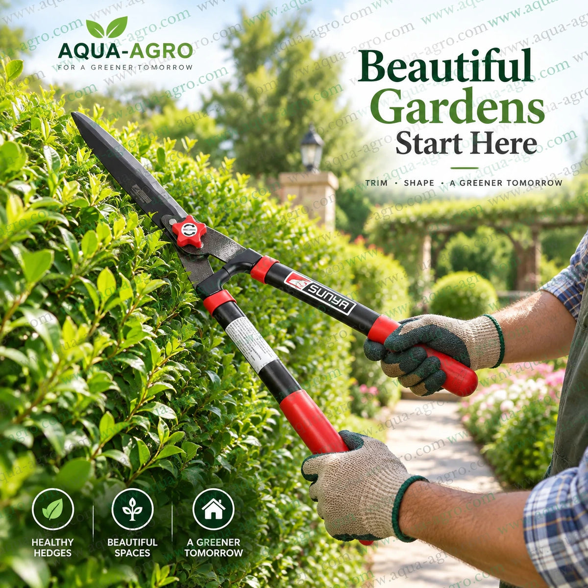 SUNYA Taiwan 10 inch wavy edge hedge shear with long handles for trimming shaping and maintaining hedges shrubs ornamental plants and home gardens