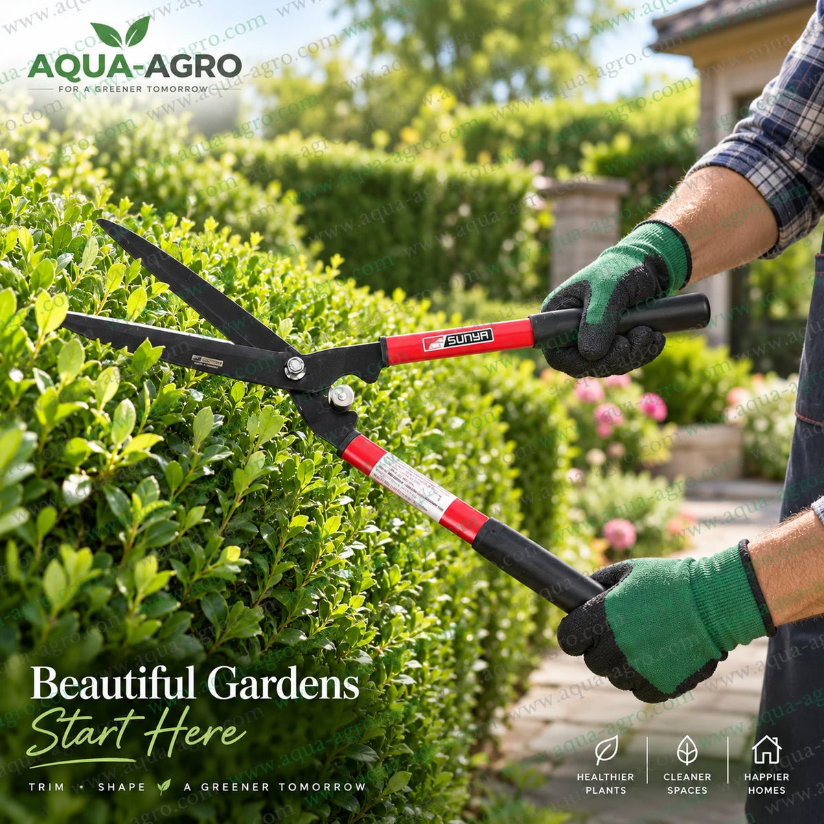 SUNYA Taiwan 8 inch premium straight blade hedge shear for trimming shaping and maintaining hedges shrubs garden plants and soft green growth