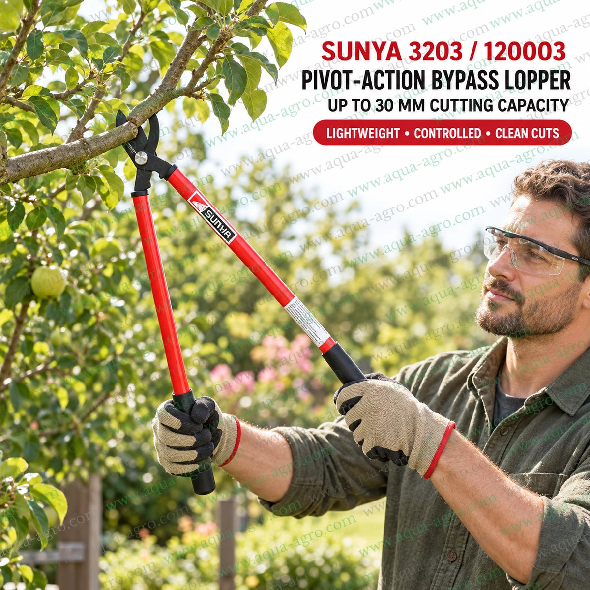 SUNYA Taiwan 3203 120003 pivot action bypass lopper use and care guide with 30mm cutting capacity safe pruning operation blade cleaning oiling and maintenance instructions