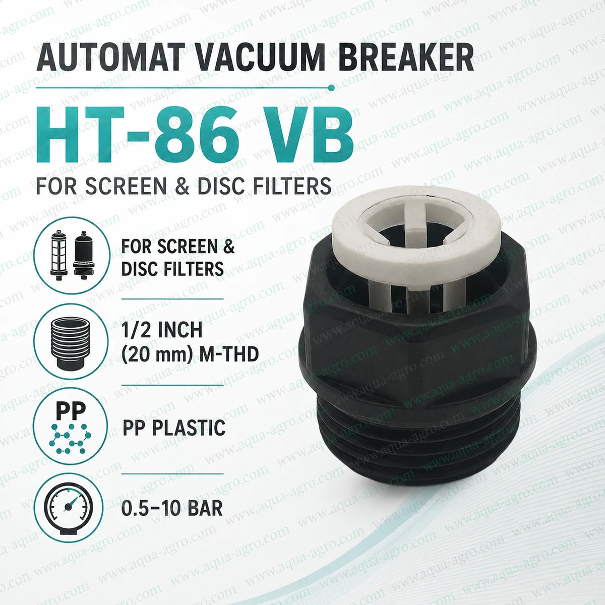 AUTOMAT HT-86 VB Plastic Vacuum Breaker Valve 0.5 Inch 20mm Male Threaded For Irrigation Filter Vacuum Protection