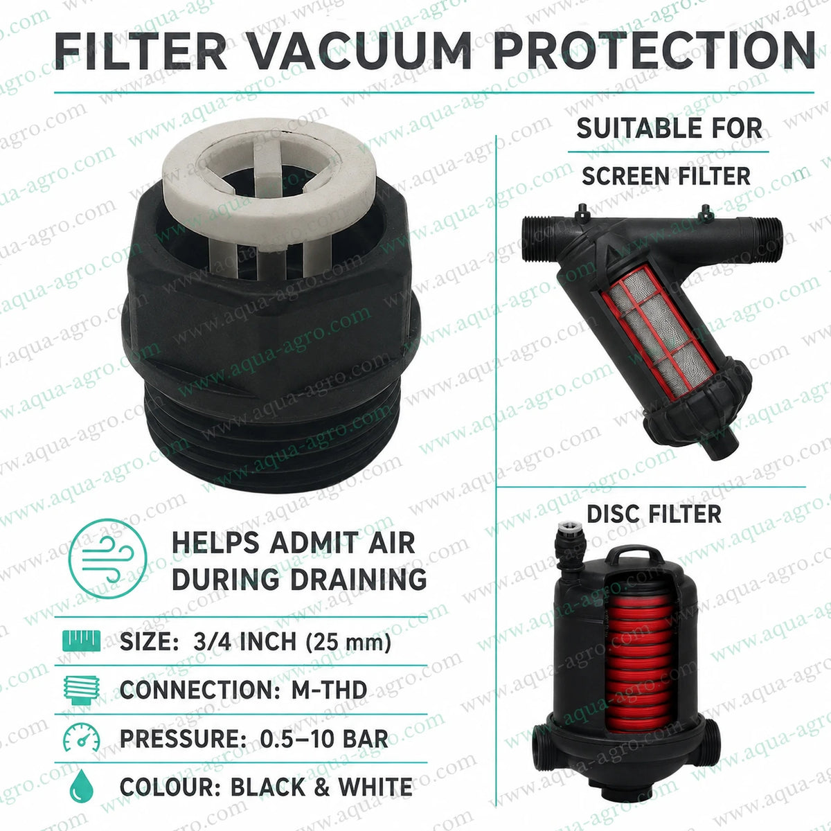 AUTOMAT 3/4 inch 25mm vacuum breaker for screen and disc filters with male threaded connection and 0.5 to 10 bar pressure rating