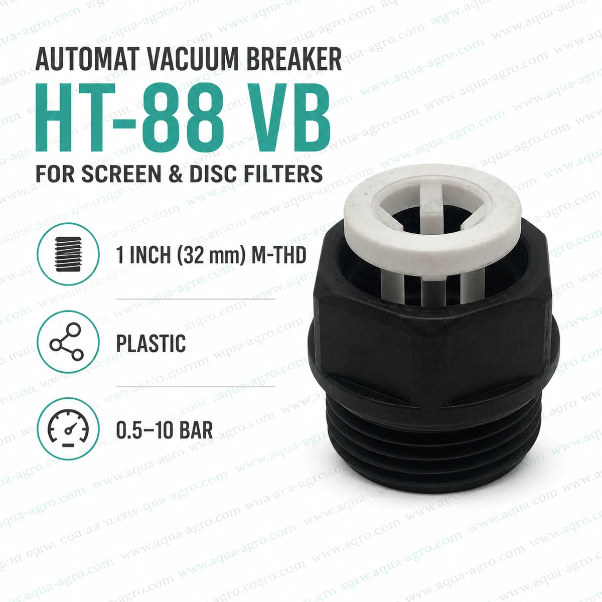 AUTOMAT HT-88 VB 1 inch plastic vacuum breaker with male threaded connection and 0.5 to 10 bar operating pressure