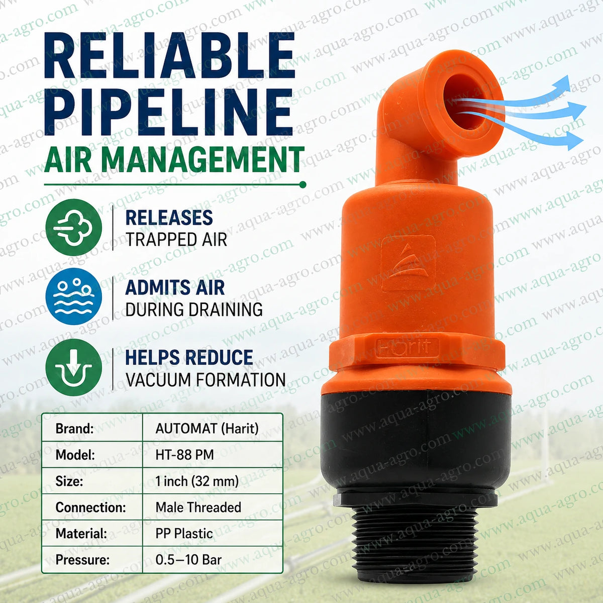 Automat HT-88 PM 1 Inch 32mm Male Threaded Air-Cum-Vacuum Relief Valve For Irrigation Pipeline Air Management