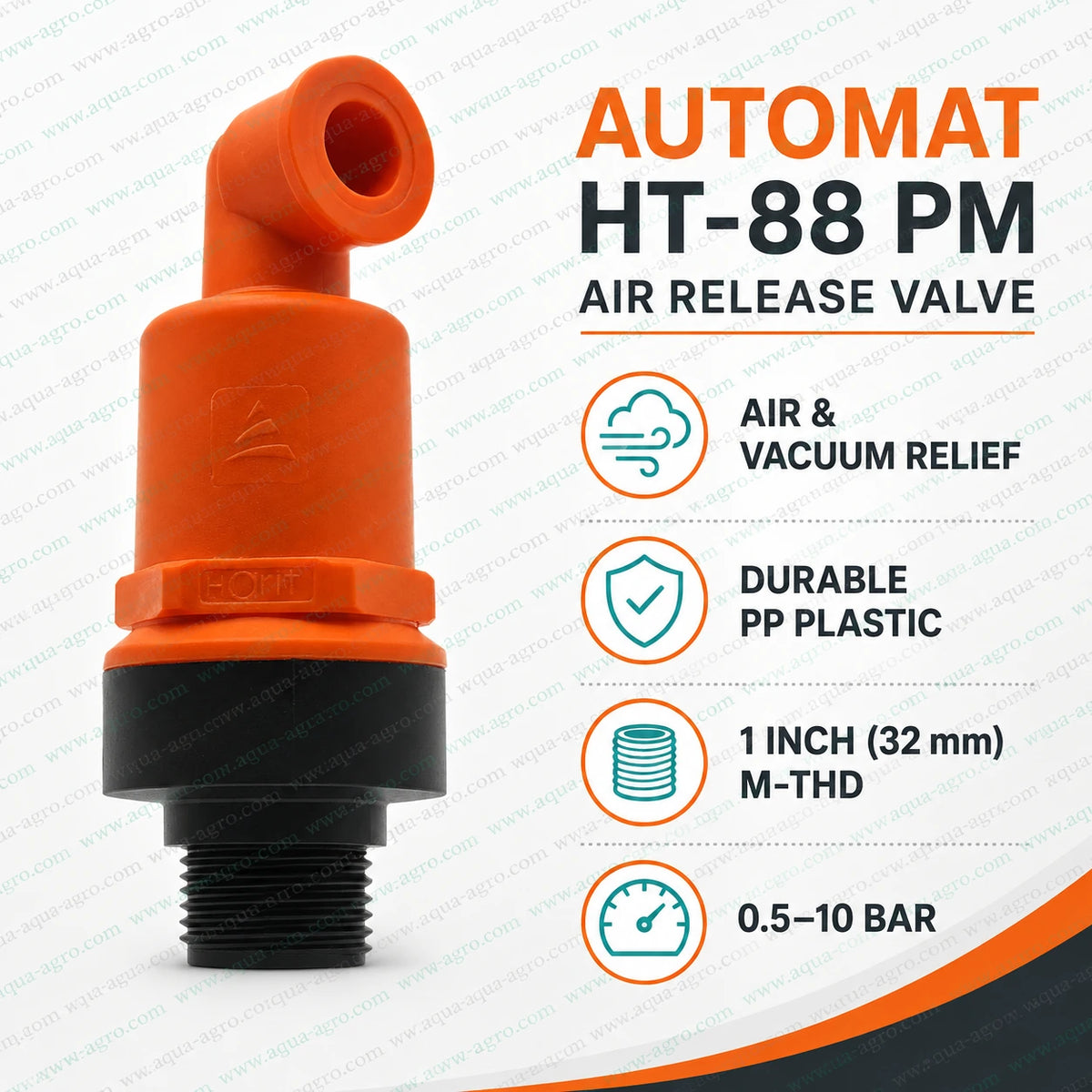 Automat HT-88 PM 1 Inch 32mm PP Plastic Air Release And Vacuum Relief Valve With Male Thread