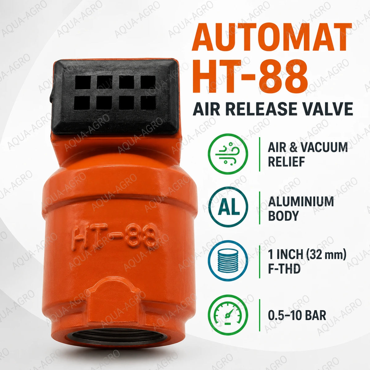 Automat HT-88 Aluminium Air Release And Vacuum Relief Valve With 1 Inch 32mm Female Thread And 0.5-10 Bar Operating Pressure
