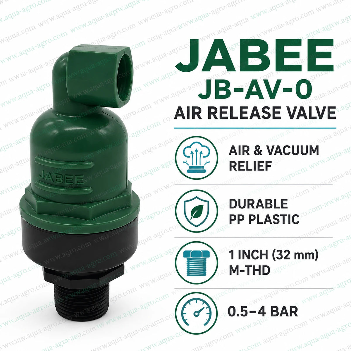 JABEE JB-AV-02 1 Inch 32mm Male Threaded Air Release And Vacuum Relief Valve For Drip Irrigation And Greenhouse Systems